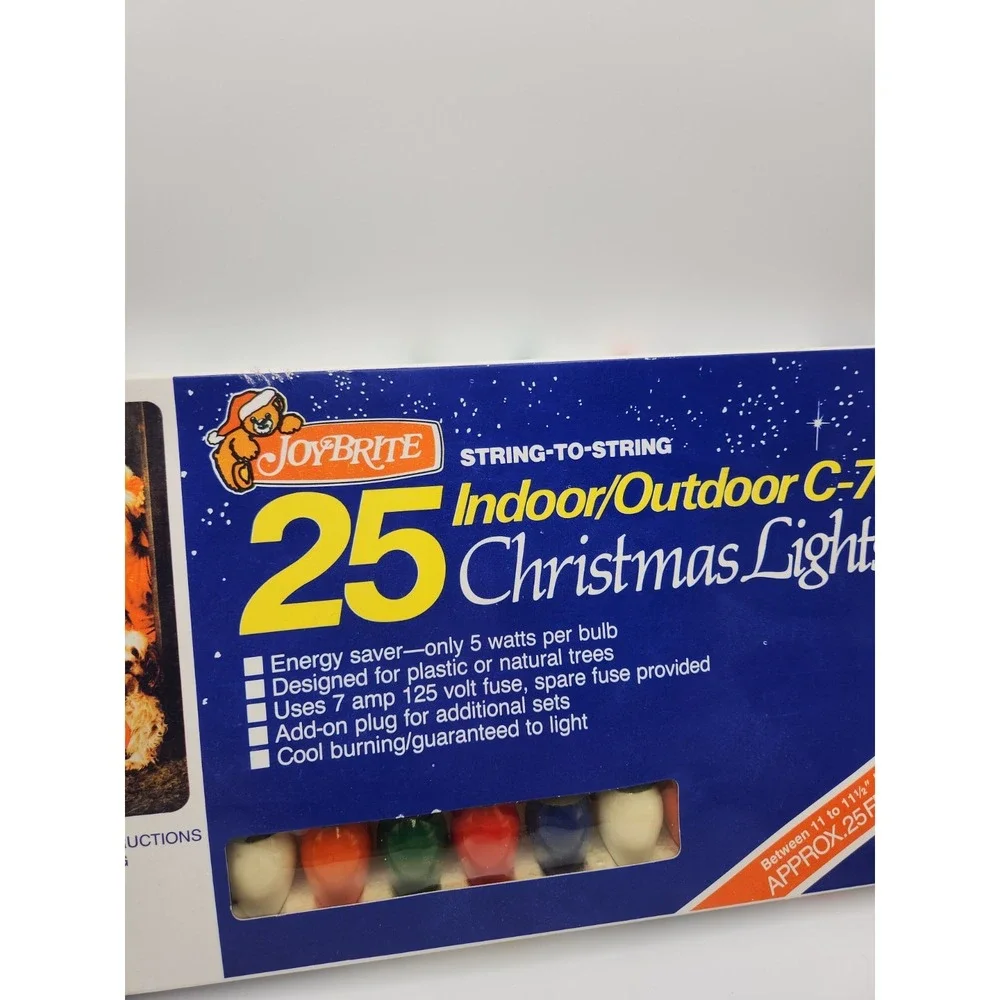 VTG JOYBRITE 25 OUTDOOR C-7 Christmas Lights 25 Ft  Multicolor 7 Amp 125 Volt